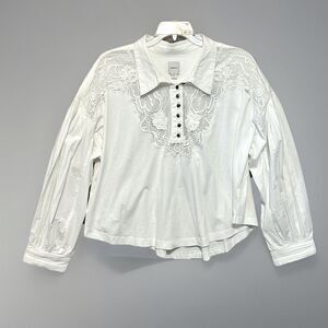 NWT Anthropologie Maeve Ivory Blouse Cropped Lace Women’s XL Victoriana Romantic